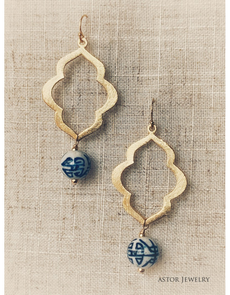 Brushed Brass With B&W Bead Earrings