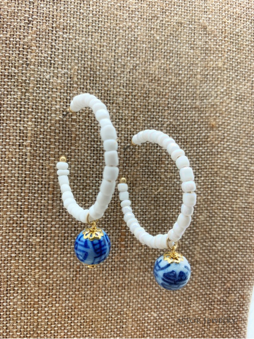 White Beads With B&W Bead Ring Earrings