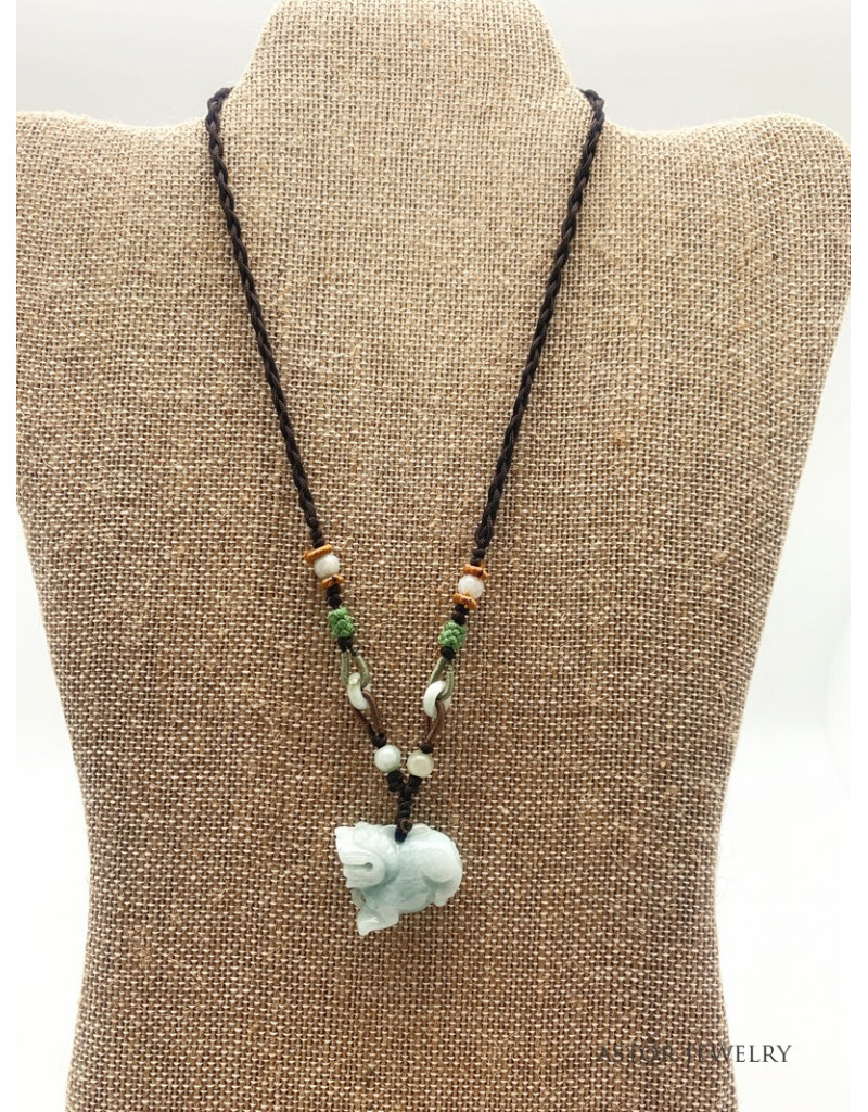 Adjustable Braided Necklace With Jade Foo Dog
