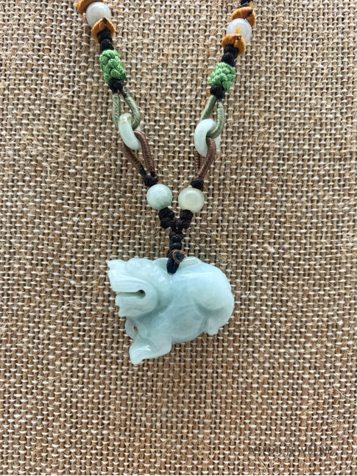 Adjustable Braided Necklace With Jade Foo Dog