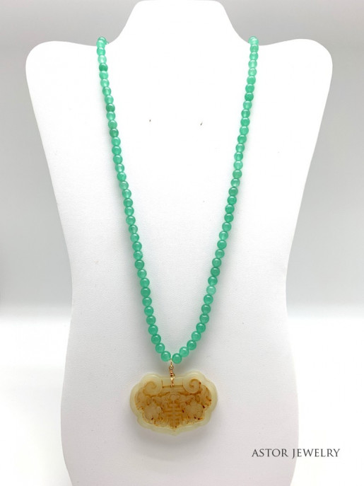"Lucky" Jade Carved Pendant on Jade Necklace