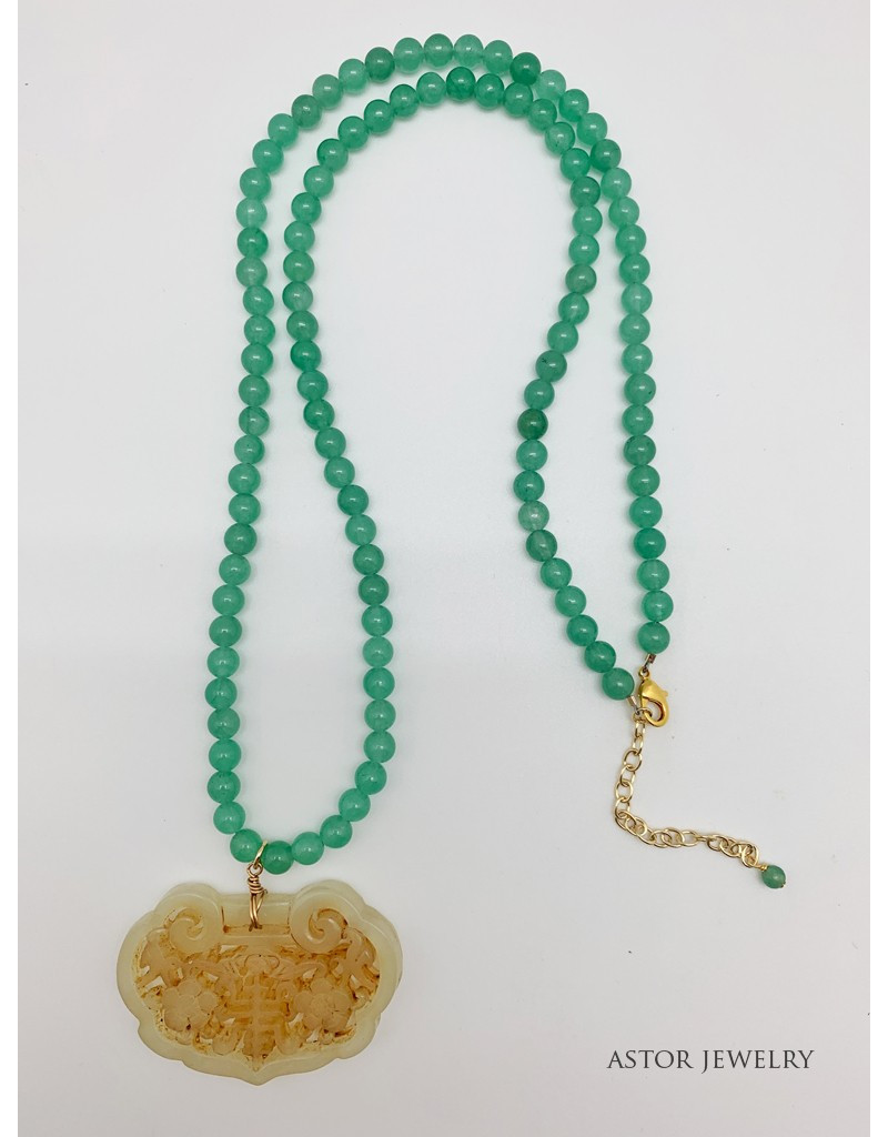 "Lucky" Jade Carved Pendant on Jade Necklace