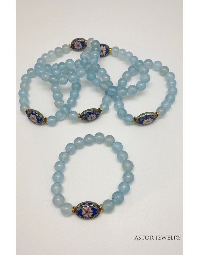 Light Blue Agate Bracelet with Cloisonne Bead